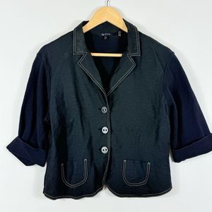 Nic + Zoe Black Linen Rayon Cotton Blend Office Crop Blazer Jacket Women's Large